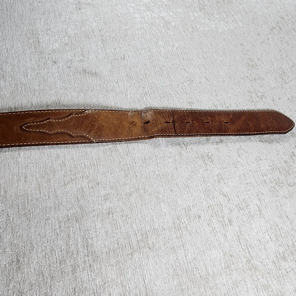 Silver Creek Classics Brown Leather Western Top Stitched Belt Silver Buckle~38